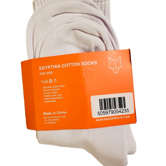 NWT 2 pair NAKED WOLFE Crew Socks. White + Black Logo. Egyptian Cotton Unisex - Picture 6 of 6